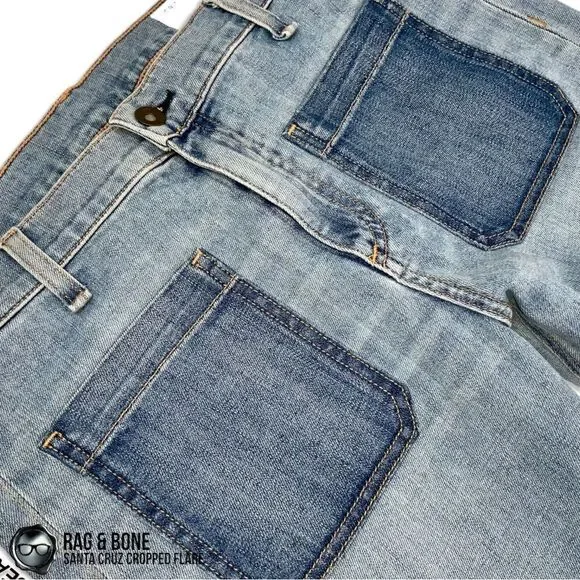 RAG & BONE SANTA CRUZ FLARE CROP JEANS IN PATCH VARICK WOMEN’S SIZE 28 RAW HEM - Picture 8 of 16